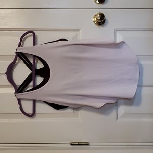 Fabletics Light Lavender Layered Tank with Dark Plum Sports Bra